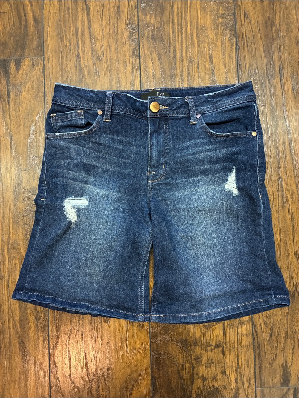 1822 Denim Distressed Dark Blue Denim Bermuda Shorts